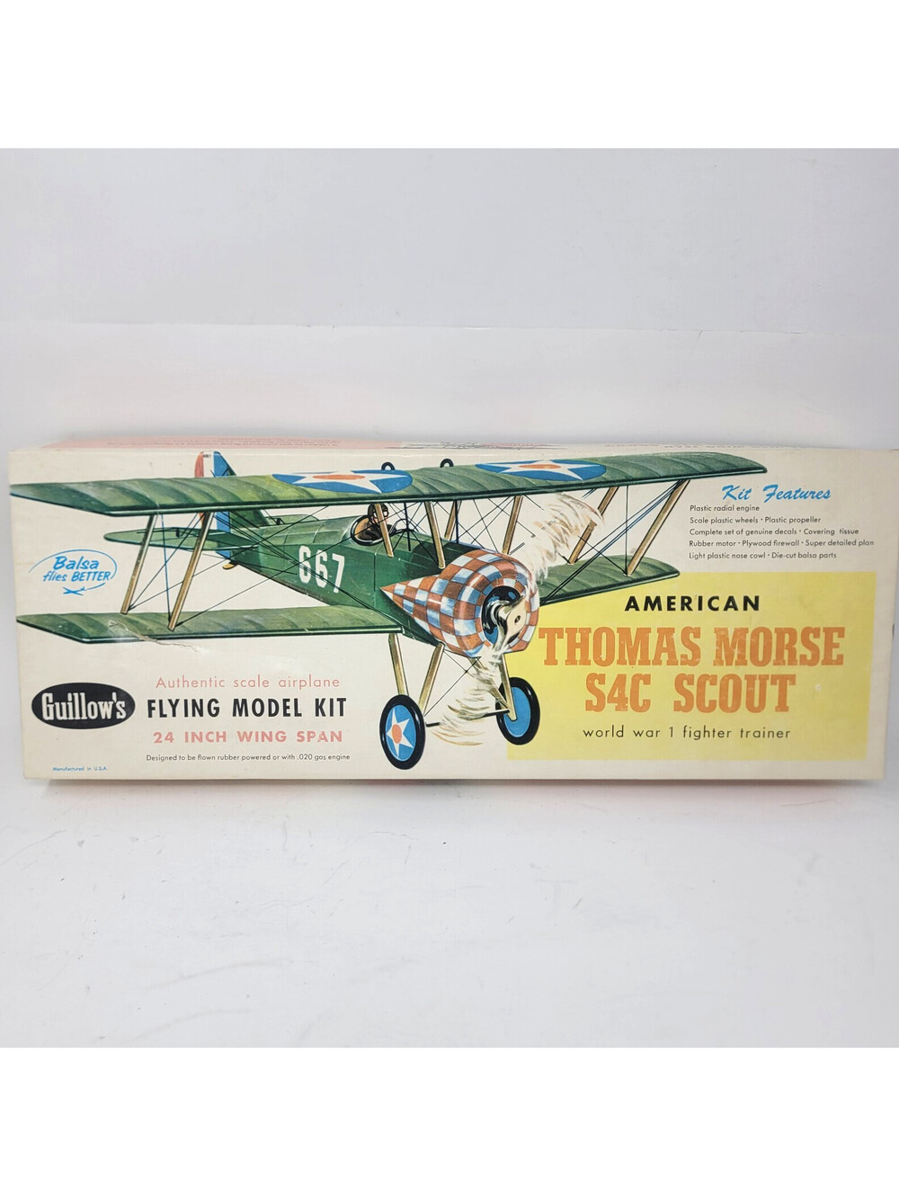 Vintage Guillow's Thomas Morse S4C Scout Balsa Model Kit 201 24in Wingspan